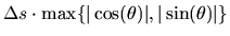 $\Delta s \cdot\max\{\vert\cos(\theta)\vert, \vert\sin(\theta)\vert\}$