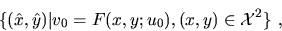 \begin{displaymath}\{(\hat{x},\hat{y})\vert v_0=F( x,y ; u_0 ), (x,y) \in {\cal X}^2\}\ ,
\end{displaymath}